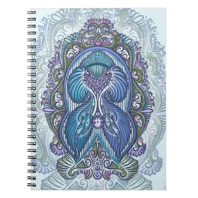 Caderno Espiral Ornamentado Azul e Teal Mandala Design (Frente)