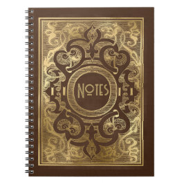 Caderno Espiral Ornamentado Castanho e Quadro Dourado