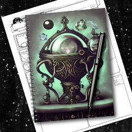 Caderno Espiral Ornamentado Cauldron com esfera e órbitas de crist