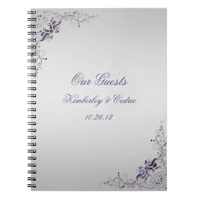 Caderno Espiral Ornamentado Roxo Roteiro Livro de Convidados (Frente)