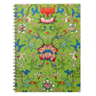 Caderno Espiral Ornamento Chinês Vintage Owen Jones Floral Verde