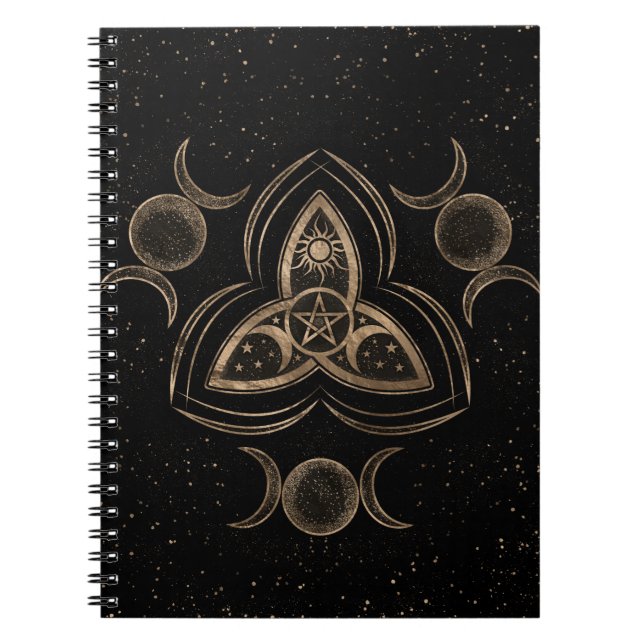 Caderno Espiral Ornamento da Lua Tripla Tripla Triquetra com Penta (Frente)