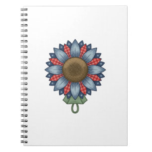 Caderno Espiral Ornamento de Girassol de Jeans Patriótico Vintage