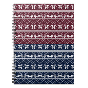 Caderno Espiral Ornamento escandinavo em azul, burgundy