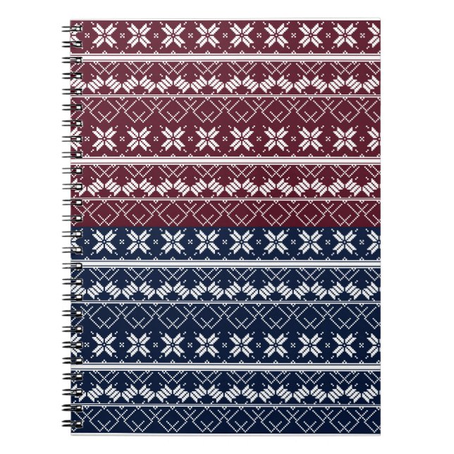Caderno Espiral Ornamento escandinavo em azul, burgundy (Frente)