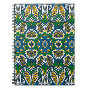 Caderno Espiral Ornamento floral tradicional, padrão sem costura c
