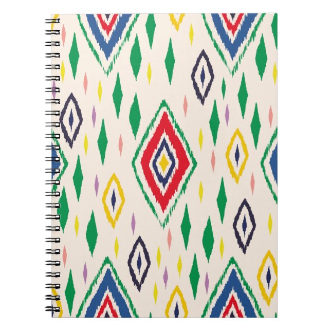 Caderno Espiral Ornamento geométrico do folclore de Ikat com diama (Frente)