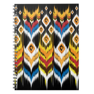Caderno Espiral Ornamento geométrico do folclore Ikat. Tribal Ét