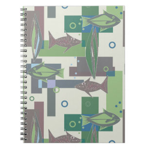 Caderno Espiral ornamento Hakki com peixe.