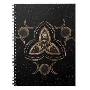 Caderno Espiral Ornamento triplo de lua com Pentagrama
