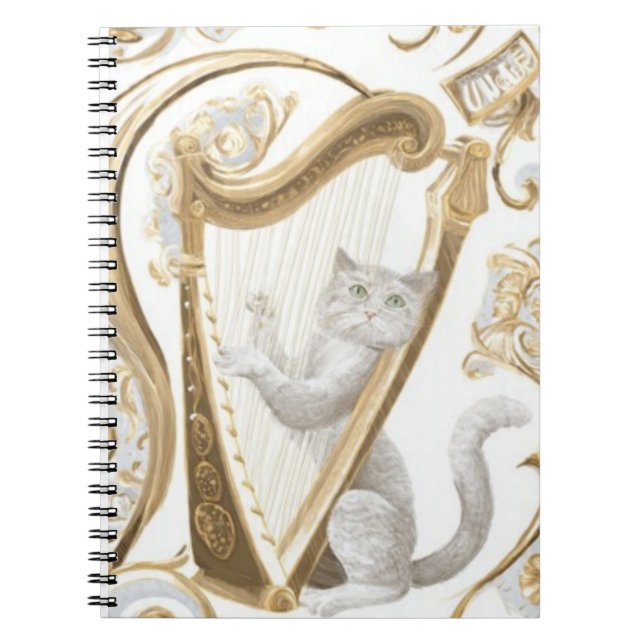 Caderno Espiral Ornate Harp Cat Notebook – Aesthetic Cover (Frente)