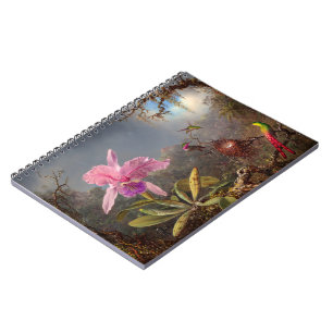 Caderno Espiral Orquídea Cattleya e três beija-flores por Heade