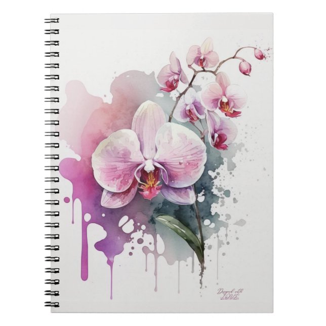 Caderno Espiral Orquídea de Aquarela Rosa (Frente)