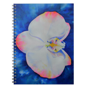 Caderno Espiral Orquídea floral cor-de-água rosa branca Elegante