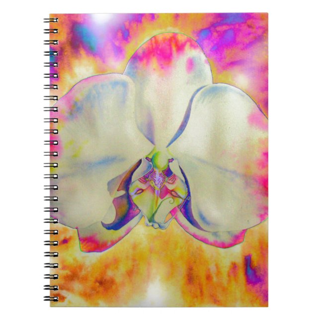 Caderno Espiral Orquídea rosa, florais de aquarelas surreais (Frente)