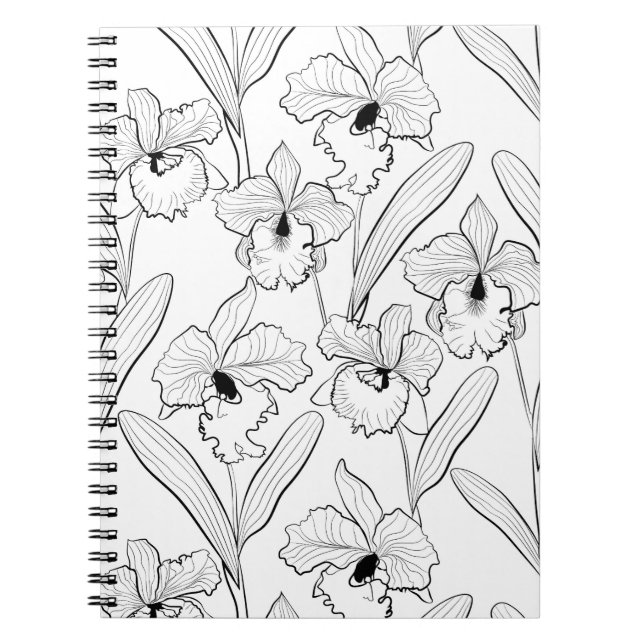 Caderno Espiral Orquídea sem costura, flores tropicais de cattleya (Frente)