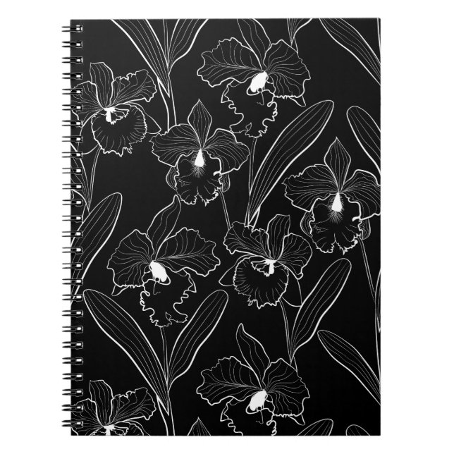Caderno Espiral Orquídea sem costura, flores tropicais de cattleya (Frente)