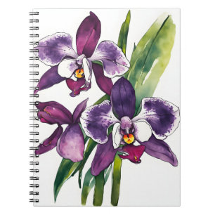 Caderno Espiral Orquídea Zygopetalum - Flores em aquarela