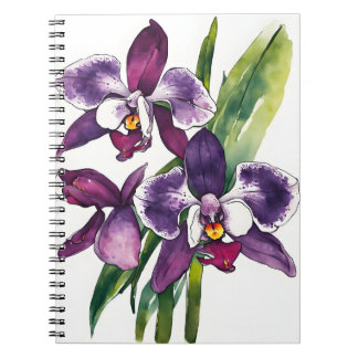 Caderno Espiral Orquídea Zygopetalum - Flores em aquarela