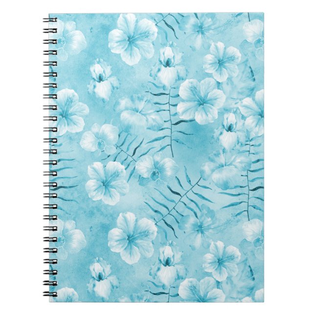 Caderno Espiral Orquídeas Brancas Tropicais de Aqua Hibiscus Flora (Frente)