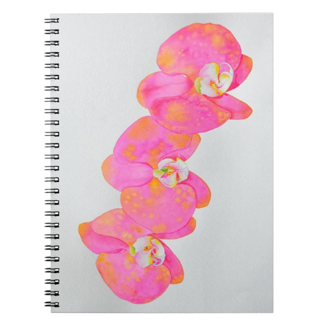 Caderno Espiral Orquídeas cor de laranja rosa Elegante (Frente)