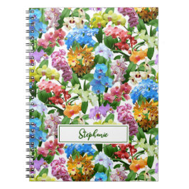 Caderno Espiral Orquídeas Padrão Floral Nome do Monograma