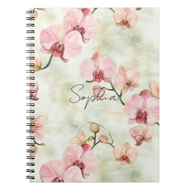 Caderno Espiral Orquídeas Rosa bonito (Frente)
