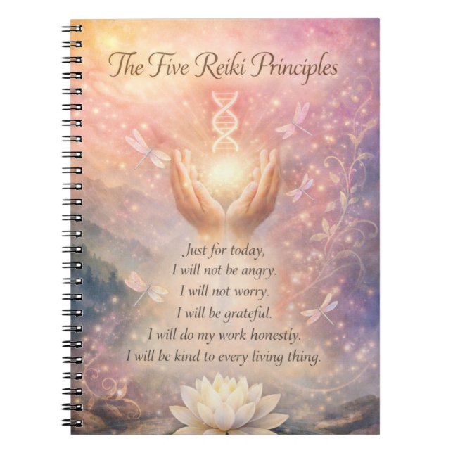 Caderno Espiral Os 5 Princípios do Reiki (Frente)