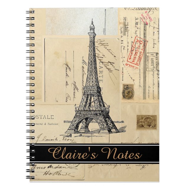 Caderno Espiral Os cartão franceses de Paris personalizam o (Frente)