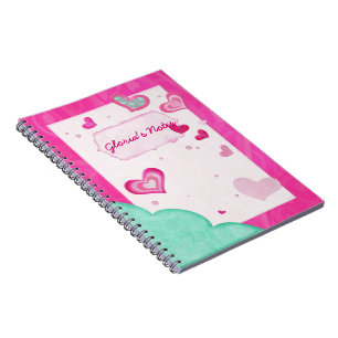 Caderno Espiral Os corações cor-de-rosa Jeweled PERSONALIZARAM o