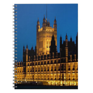 Caderno Espiral Os Edifícios do Parlamento à noite na cidade de