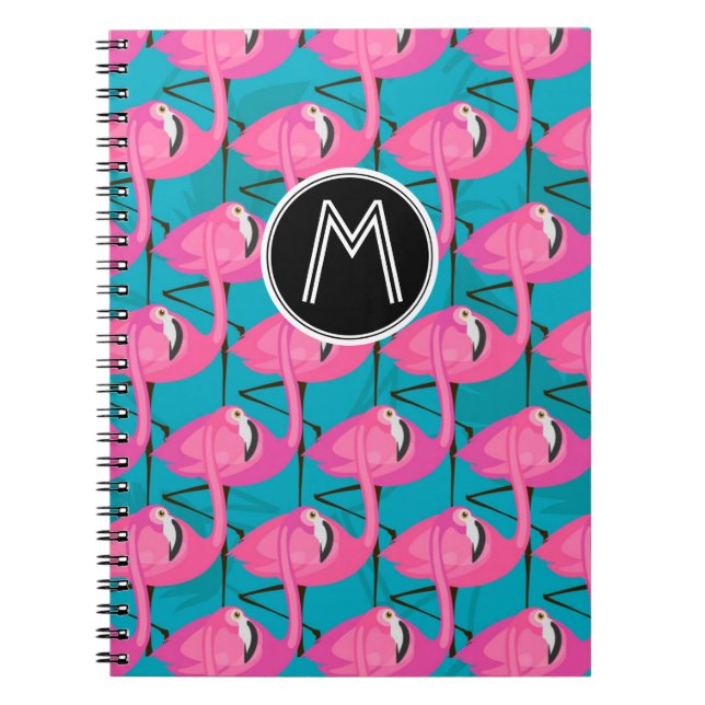Caderno Espiral Os flamingos de néon | adicionam sua inicial (Frente)