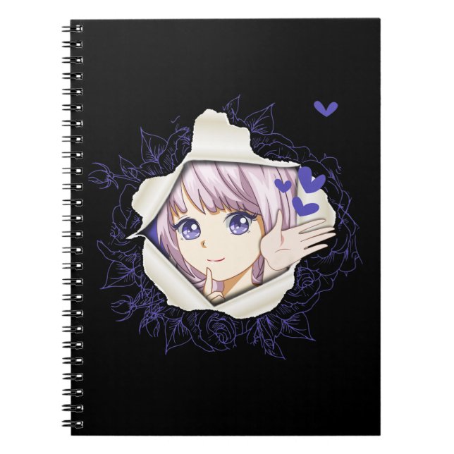 Caderno Espiral Otaku Anime Girl Kawaii Hearts Love Cute Manga (Frente)