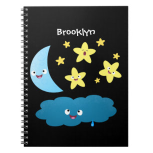 Caderno Espiral Ótimas estrelas cantoras, lua e desenhos em nuvem