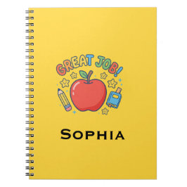 Caderno Espiral Ótimo Trabalho! Maçã Vermelha Fofa Recompensa de S