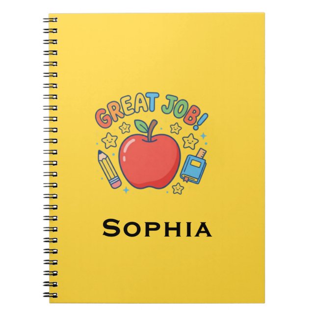 Caderno Espiral Ótimo Trabalho! Maçã Vermelha Fofa Recompensa de S (Frente)