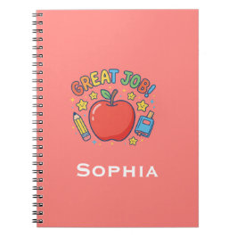 Caderno Espiral Ótimo Trabalho! Maçã Vermelha Fofa Recompensa de S