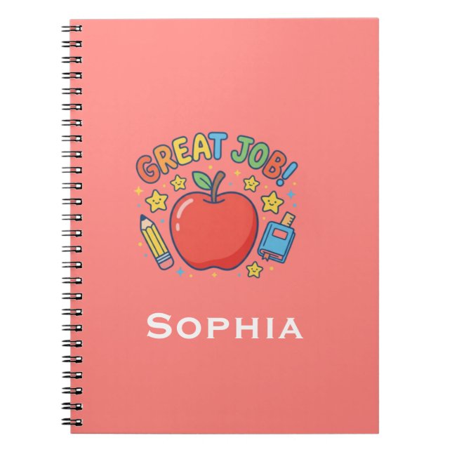 Caderno Espiral Ótimo Trabalho! Maçã Vermelha Fofa Recompensa de S (Frente)
