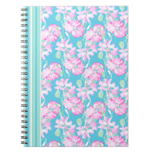 Caderno espiral ou Diário, rosas cor-de-rosa