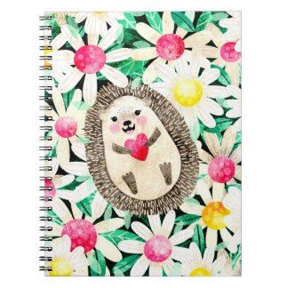 Caderno Espiral ouriço Adorável em Flores Rosa Amarelo Feminino