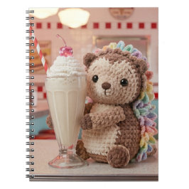 Caderno Espiral ouriço feito à croché e milkshake no Diner Retro