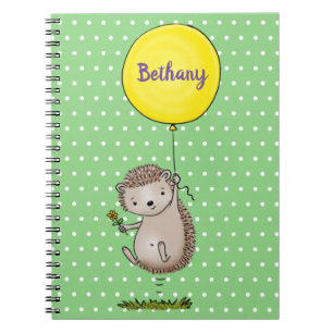 Caderno Espiral Ouriço feliz e bonito com ilustração de balão