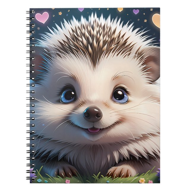 Caderno Espiral ouriço fofo com grandes olhos azuis (Frente)