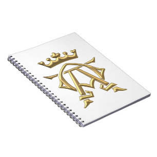Caderno Espiral Ouro "3-D" Alfa e Ômega com símbolo de coroa