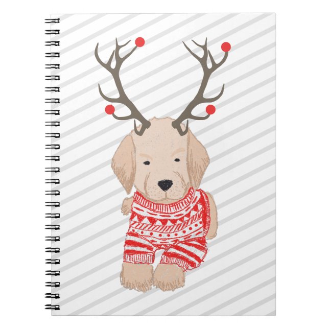 Caderno Espiral Ouro Bonito Retriever Puppy Natal Antlers (Frente)