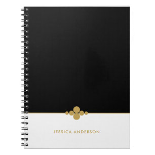 Caderno Espiral Ouro branco preto moderno e chique personalizado
