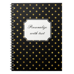 Caderno Espiral Ouro chique e pontos pretos