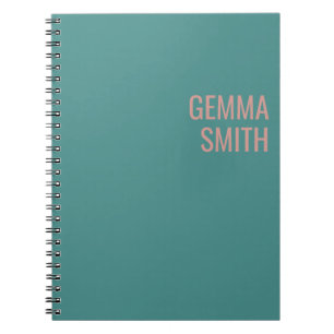 Caderno Espiral ouro cor-de-rosa e monograma personalizado cerceta