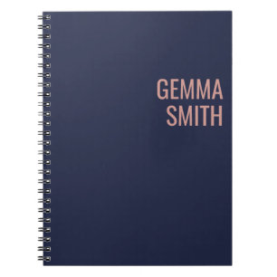 Caderno Espiral ouro cor-de-rosa e monograma personalizado marinho