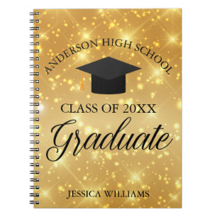 Caderno Espiral Ouro de Graduação Brilho Elegante Personalizado 20